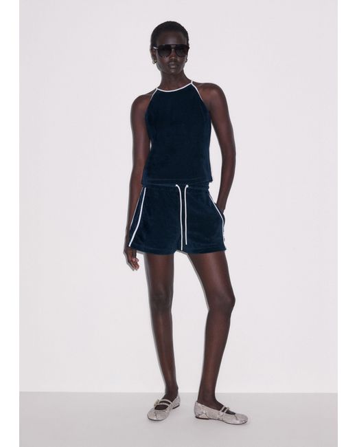 ME+EM Blue Towelling Halterneck Top-Cream
