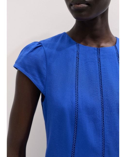 ME+EM Blue Crease-Less Linen Mini A-Line Dress