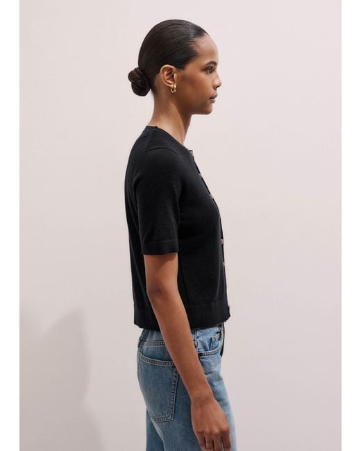 ME+EM Black Merino Cashmere Barely There Buttoned Knit Tee