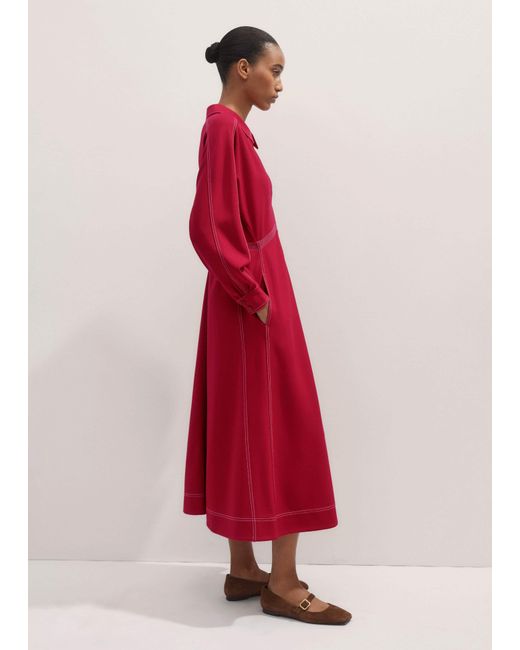 ME+EM Red Travel Tailoring Contrast Stitch Midi Dress