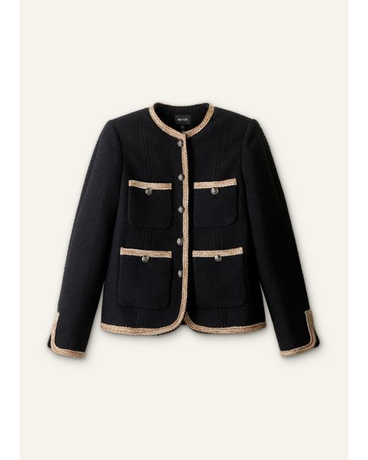 ME+EM Black Straight Fit Jacket With Statement Trims