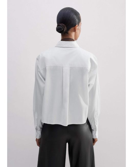 ME+EM Gray Cotton Bib Detail Crop Shirt