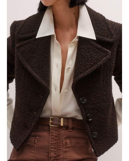 ME+EM Brown Tweed Soft Shoulder Crop Jacket