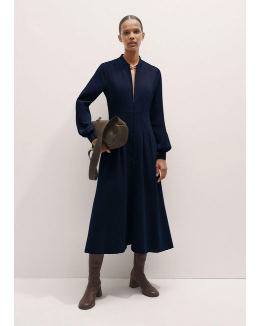 ME+EM Blue Cotton Cord Pleated Midi Dress