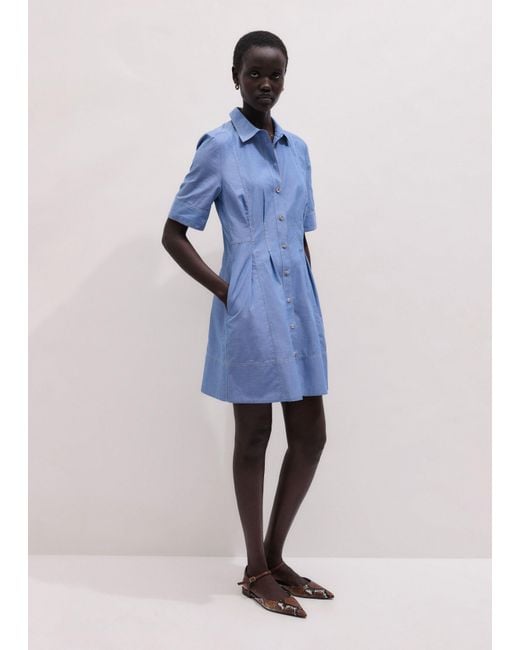 ME+EM Blue Cotton Chambray Mini Shirt Dress + Belt
