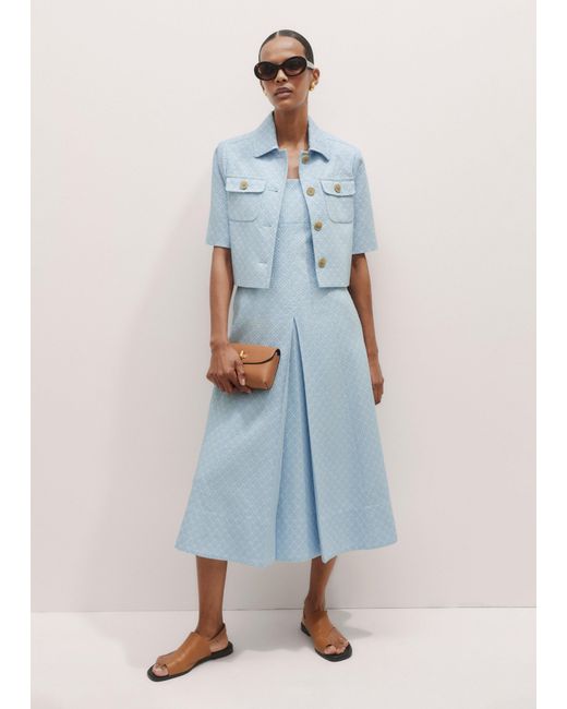 ME+EM Blue Italian Jacquard Fit And Flare Midi Dress