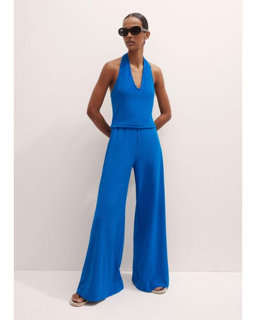 ME+EM Blue Towelling Halterneck Crop Top