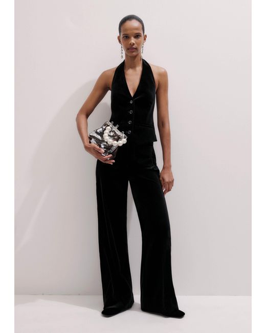 ME+EM Black Stretch Velvet Kick Flare Trouser