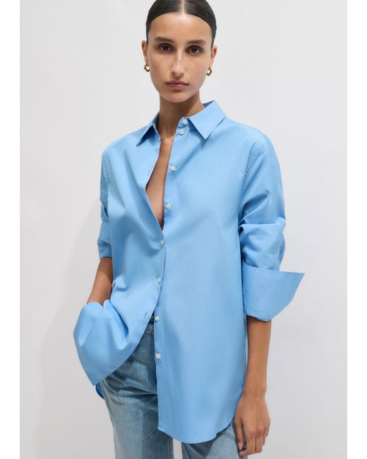 ME+EM Blue Supersoft Cotton Poplin Oversized Wide-Sleeve Shirt
