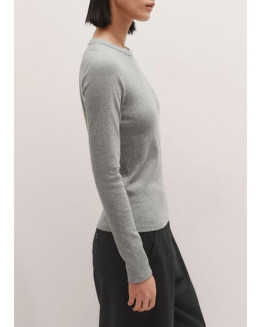 ME+EM Gray Ultimate Rib Long Sleeve Top Mélange