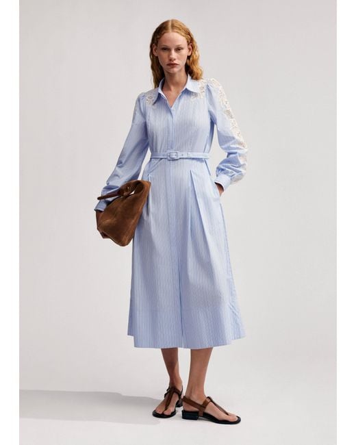 ME+EM Blue Cotton Stripe Midi Shirt Dress + Belt