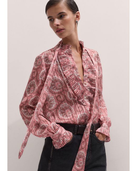 ME+EM Pink Ornate Climbing Paisley Print Frill Blouse + Tie