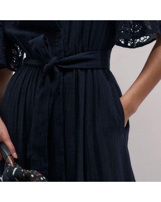 ME+EM Blue Cheesecloth Embroidered Maxi Dress + Belt