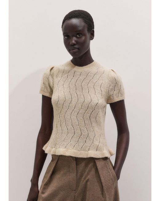 ME+EM Brown Lofty Pointelle Slim Knit Tee Latte Melange