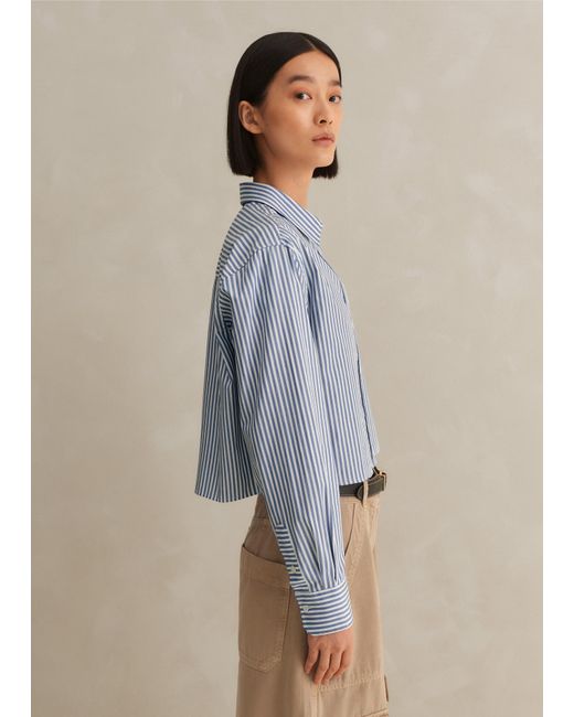 ME+EM Blue Cotton Striped Crop Shirt