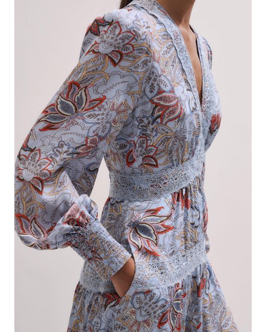 ME+EM White Silk Delicate Paisley Print Fit And Flare Maxi Dress/Multi