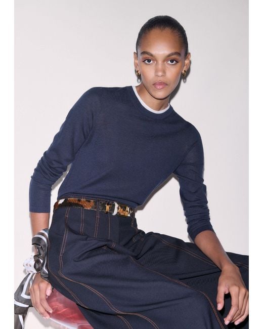 ME+EM Blue Merino Cashmere Barely There Trim Jumper Soft