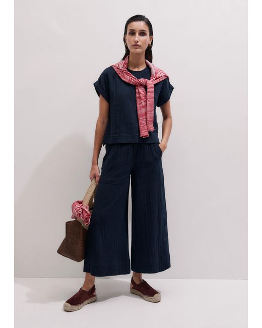 ME+EM Blue Wide-Leg Crop Pant