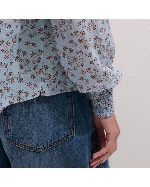 ME+EM Blue Scallop Daisy Print Trim Detail Blouse + Tie