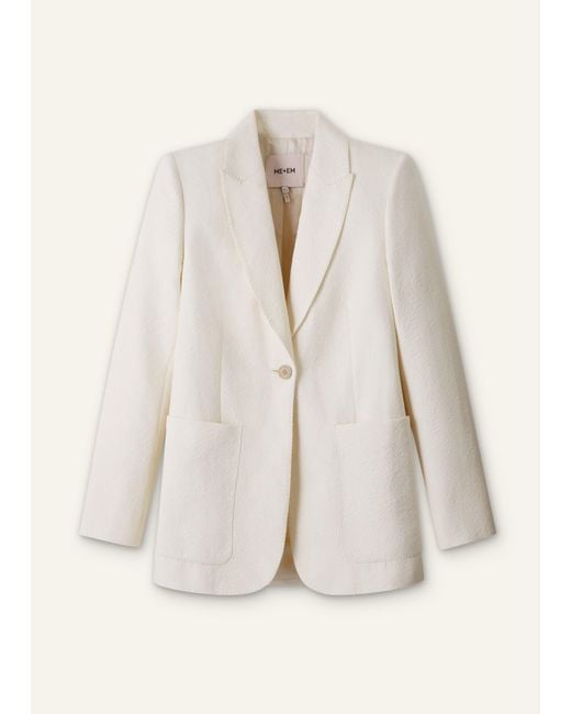 ME+EM White Luxe Jacquard Sharp Shoulder Contour Blazer