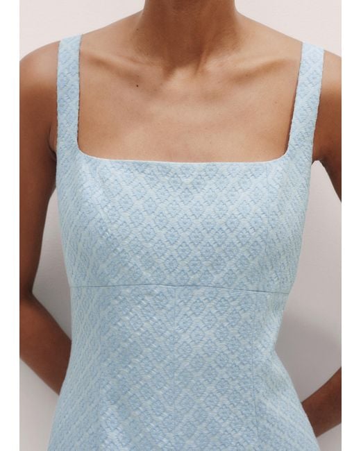 ME+EM Blue Italian Jacquard Fit And Flare Midi Dress