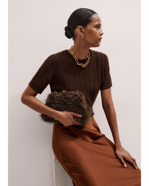 ME+EM Brown Merino Cashmere Micro Cable Knit Tee