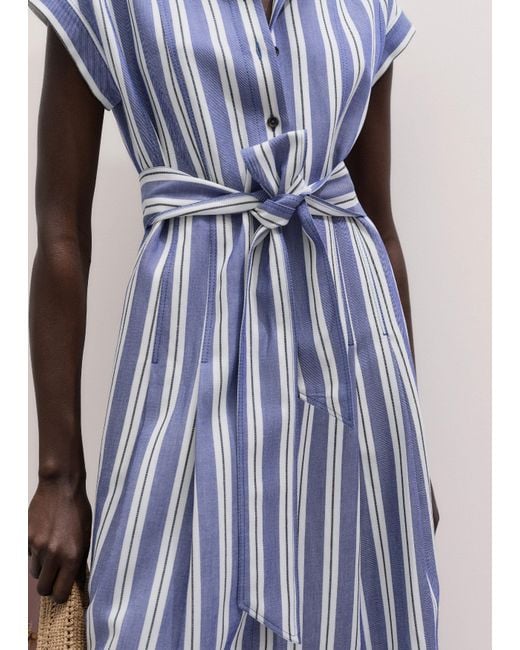 ME+EM Blue Stripe Fit And Flare Midi Shirt Dress + Belt-Multi