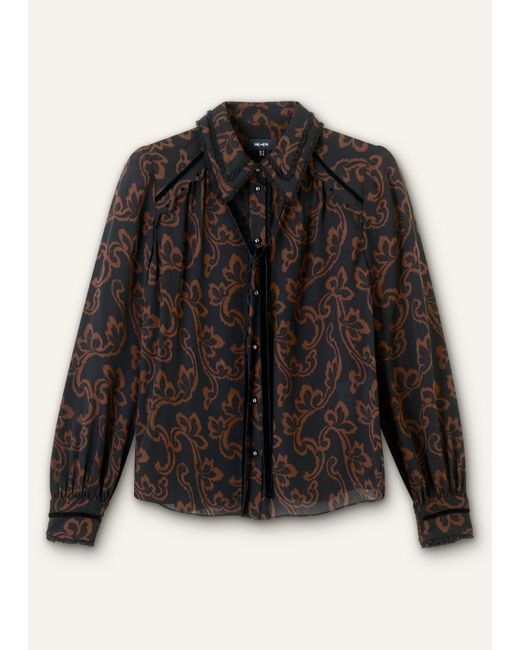 ME+EM Black Silk Floral Scroll Print Shirt + Tie
