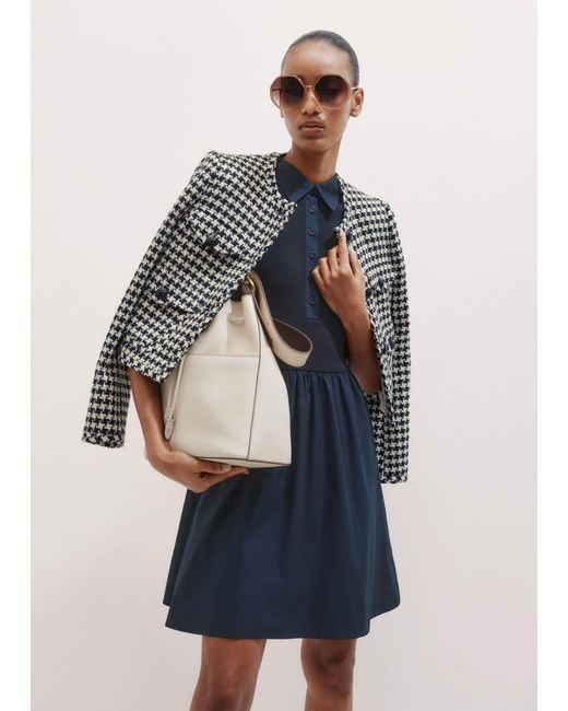 ME+EM Blue Mixed Media Shirt Collar Short Dress