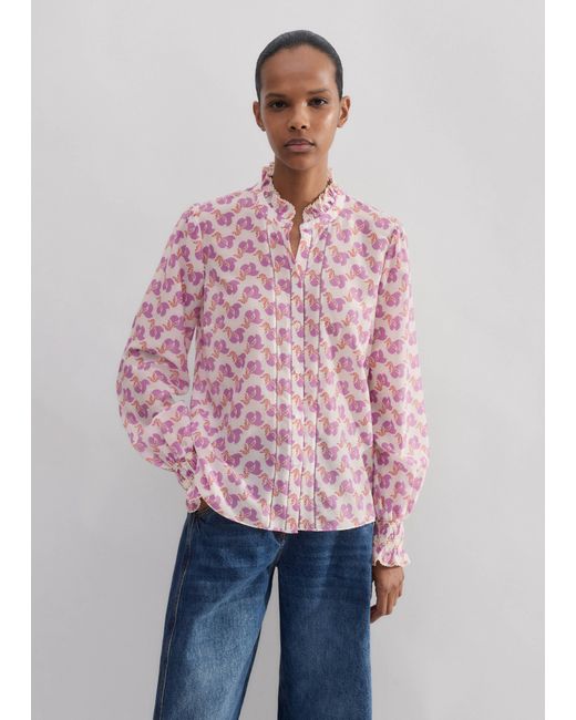 ME+EM Pink Silk Cotton Bird Of Paradise Print Blouse