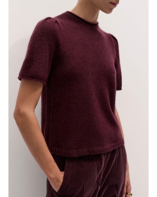 ME+EM Red Merino Cashmere Silk Pouf Sleeve Knit Tee