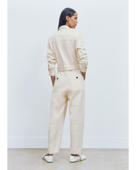 ME+EM White Cotton Herringbone Utility Jumpsuit