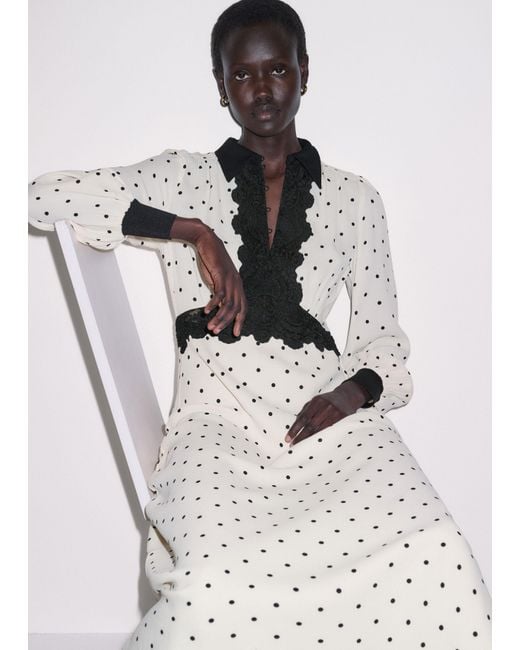 ME+EM White Winter Polka Dot Lace Trim Maxi Dress Cream