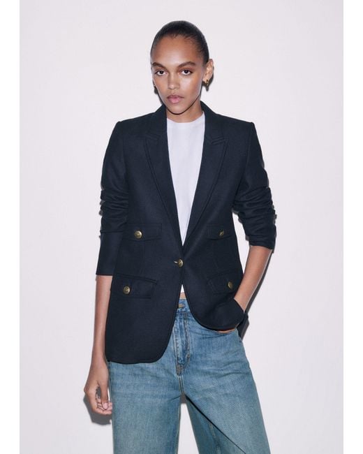 ME+EM Blue Twill Sharp Shoulder Blazer