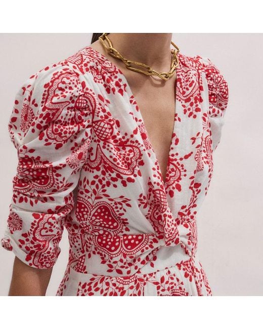 ME+EM Red Fit & Flare Twist Detail Cheesecloth Short Dress Soft