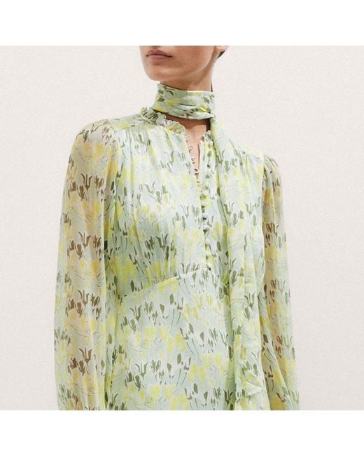 ME+EM Green Silk Tulip Print Full Length Dress + Tie