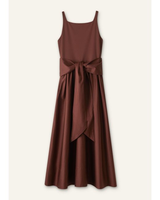 ME+EM Brown Boat Neck Fit And Flare Maxi Dress + Tie