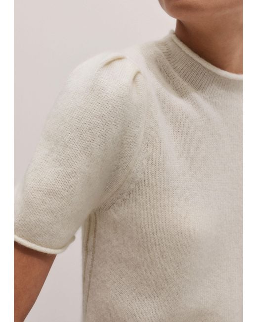 ME+EM Natural Merino Cashmere Silk Pouf Sleeve Knit Tee