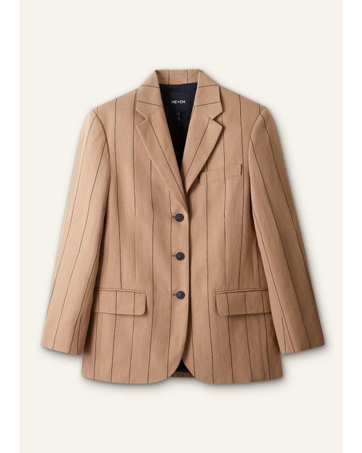ME+EM Orange Intelligently Oversized Pinstripe Blazer Tan