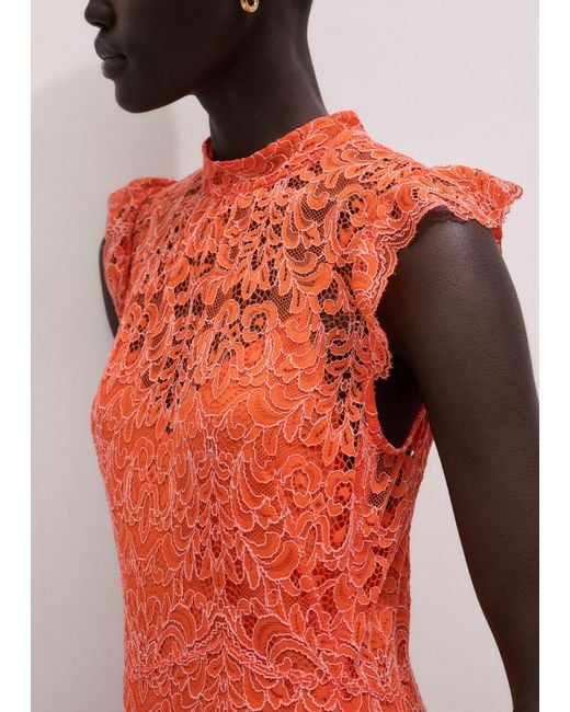 ME+EM Orange Two Tone Lace Fit & Flare Full Length Dress + Slip