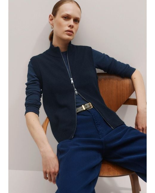 ME+EM Blue Two-Way Zip Straight Knit Sweater Vest
