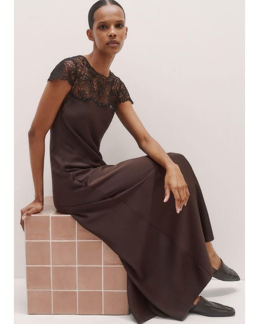 ME+EM Brown Lace Trim Bias Cut Maxi Dress