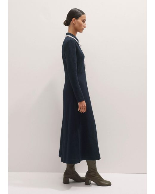ME+EM Blue Crochet Trim Fit And Flare Midi Dress