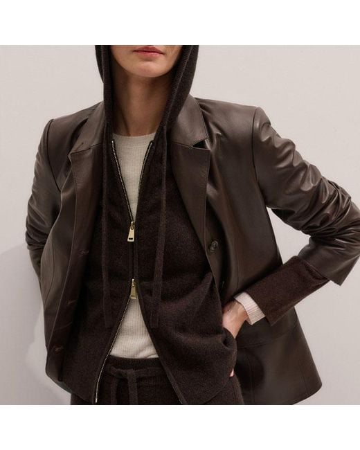 ME+EM Brown Cashmere Two Way Zip Straight Hoody Warm Chocolate Melange