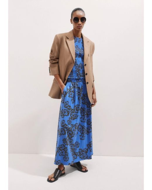 ME+EM Blue Stencil Bloom Print Smock Top