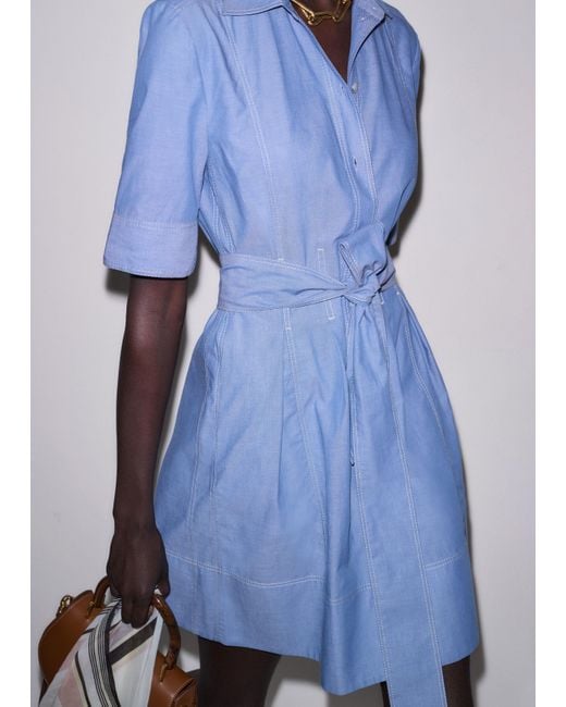 ME+EM Blue Cotton Chambray Mini Shirt Dress + Belt