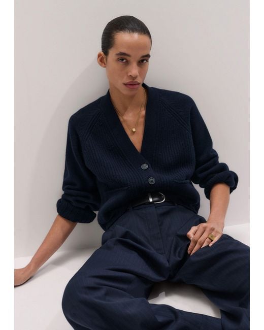 ME+EM Blue Merino Cashmere V Neck Relaxed Cardigan