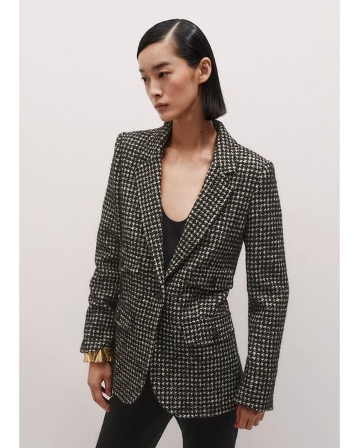 ME+EM Black Houndstooth Sharp Shoulder Blazer/Ivory
