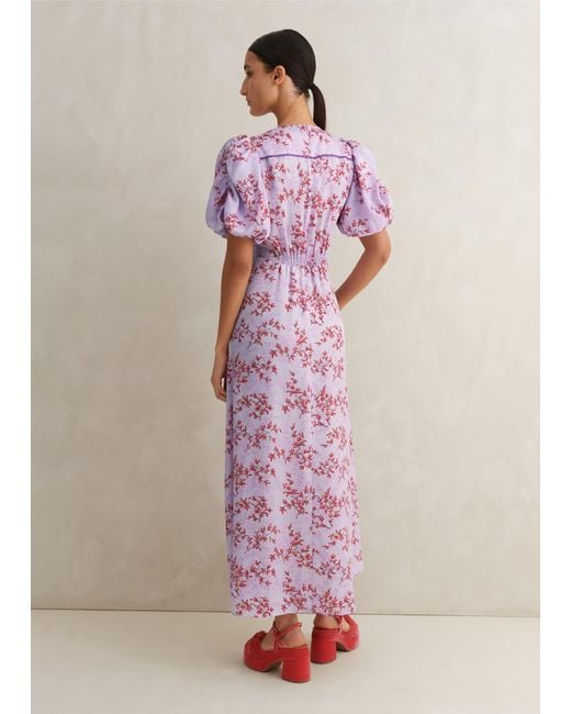 ME+EM Pink Shadow Berry Print Midi Tea Dress