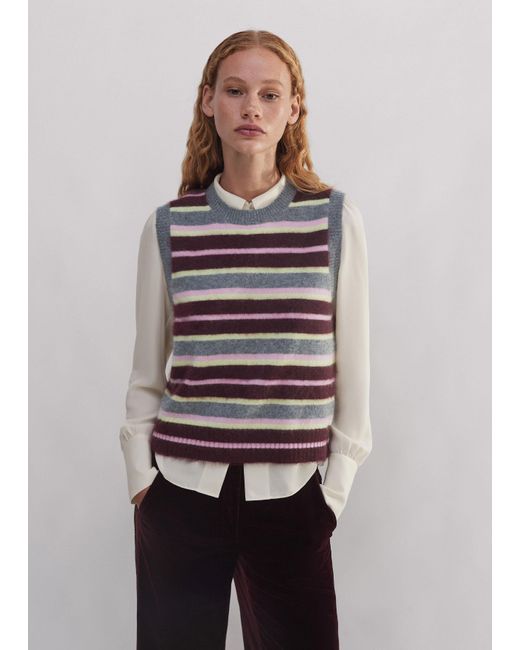 ME+EM Purple Brushed Cashmere Stripe Sweater Vest